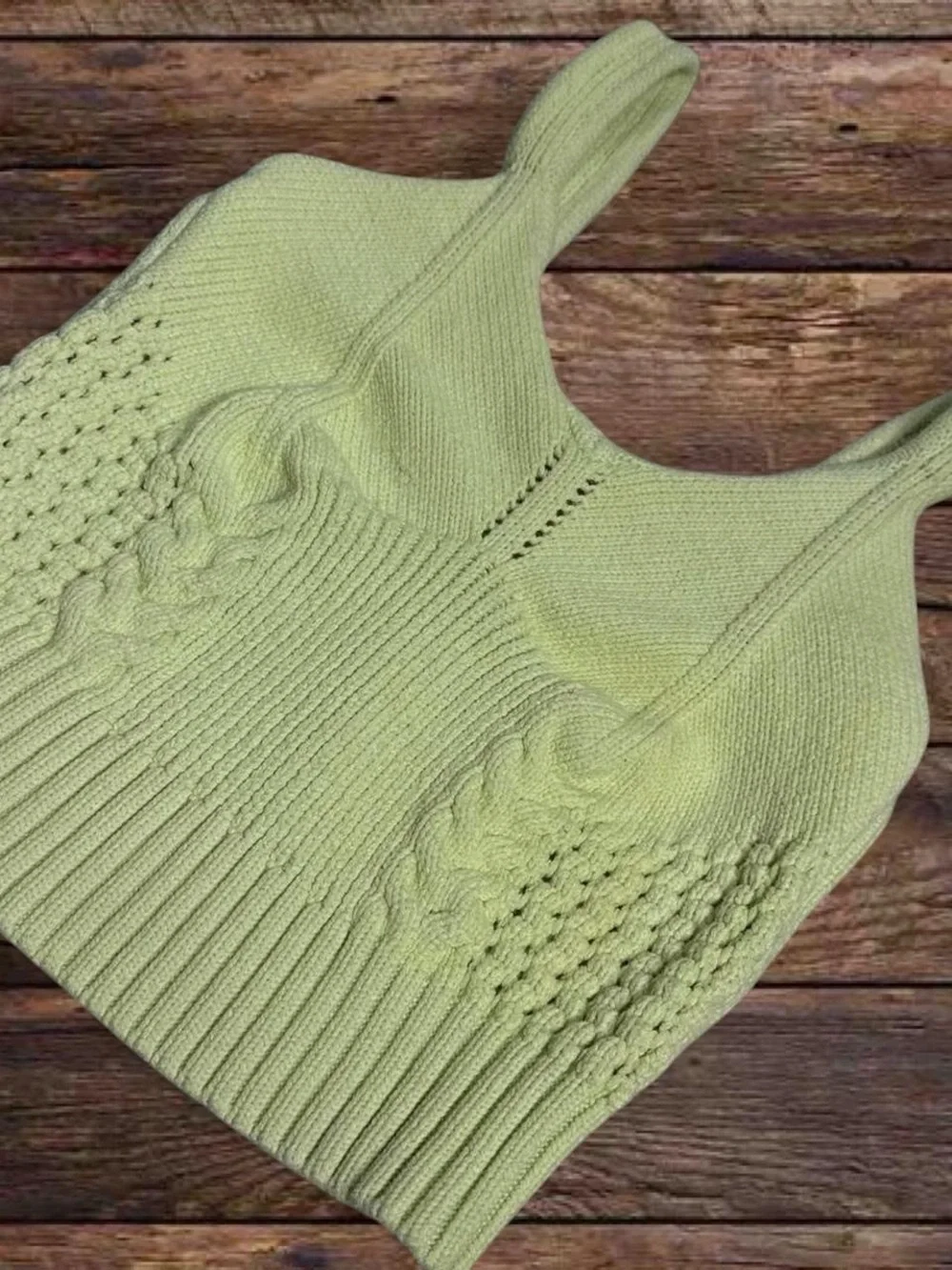 Lush Pistachio Knit Cable-Detail Tank - Picture 3 of 5
